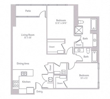 2E w/ Balcony floor plan