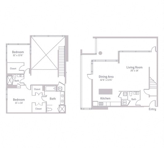 Floor plan layout diagram for 2H Penthouse w/ Terrace