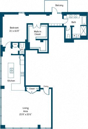 Floor plan layout diagram for 1AL Penthouse w/balcony