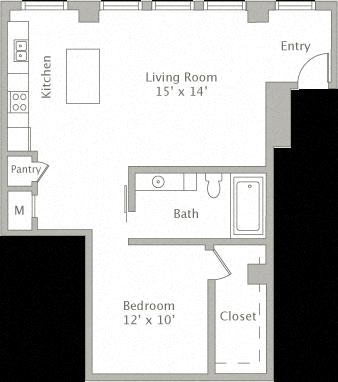 Floor plan layout diagram for 1K