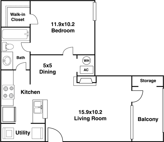 Floor plan layout diagram for 1A