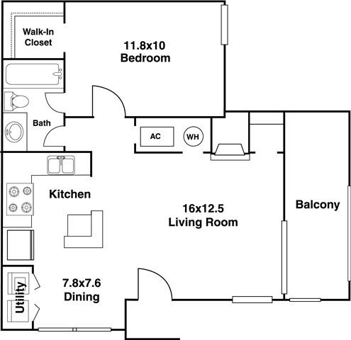 Floor plan layout diagram for 1B