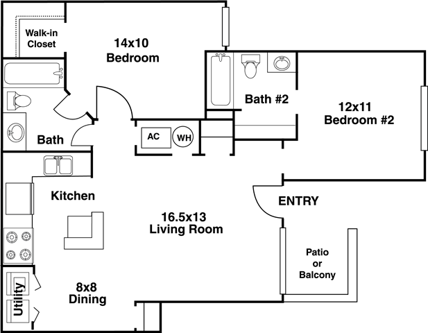 Floor plan layout diagram for 2B