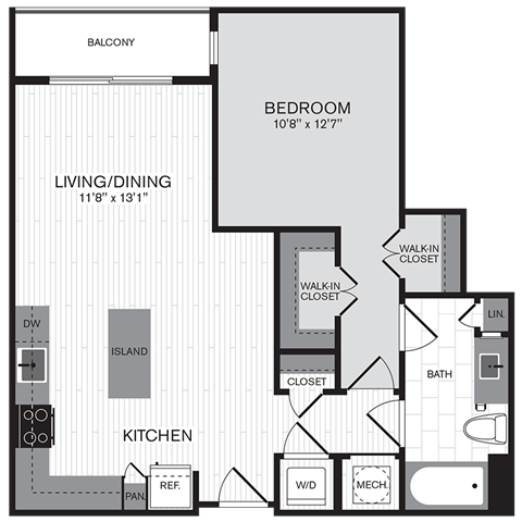 Floor plan layout diagram for 1L w/ Balcony