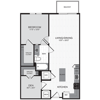 1Q Den w/ Balcony floor plan