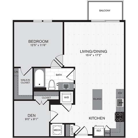 Floor plan layout diagram for 1U Den