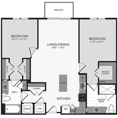 Floor plan layout diagram for 2C w/ Balcony