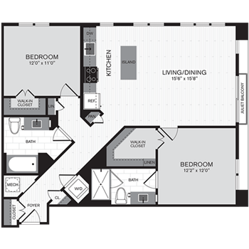 2D w/ Balcony floor plan