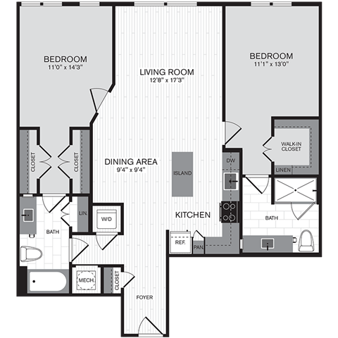 Floor plan layout diagram for 2N w/ Patio