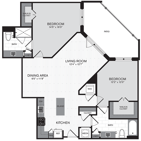 Floor plan layout diagram for 2P w/ Balcony