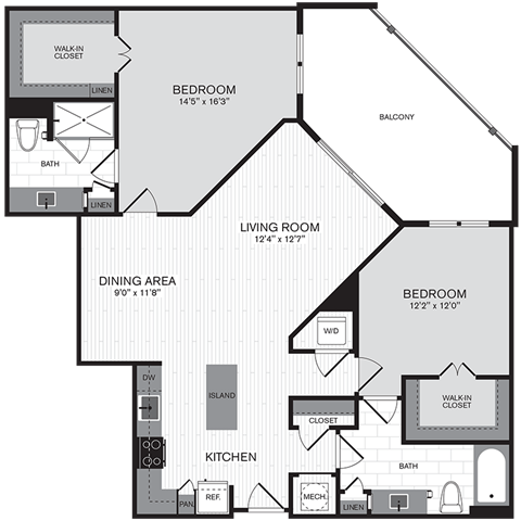 Floor plan layout diagram for 2Q w/ Balcony