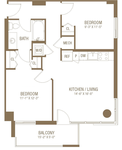 Floor plan layout diagram for 2A w/ Balcony Renovation 2