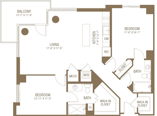 Floor plan layout diagram for 2F-J w/ Balcony (Affordable Housing)