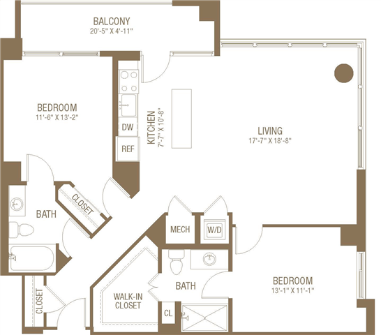 Floor plan layout diagram for 2G w/ Balcony Renovation 2