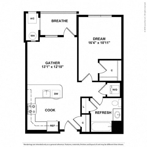 Floor plan layout diagram for 1F w/ Balcony