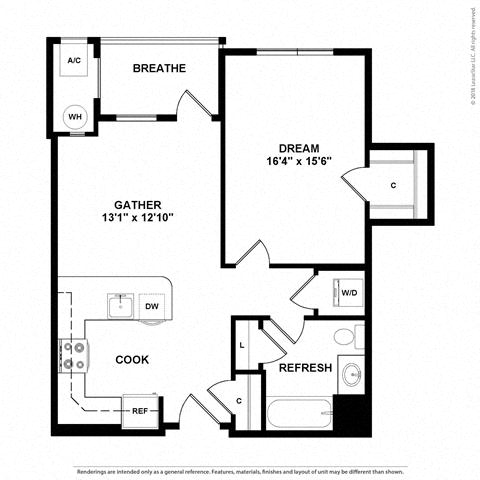 Floor plan layout diagram for 1G w/ Balcony