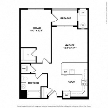 1K w/ Balcony floor plan