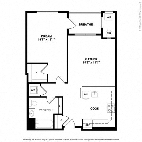 Floor plan layout diagram for 1L w/ Balcony