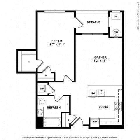 Floor plan layout diagram for 1M w/ Balcony