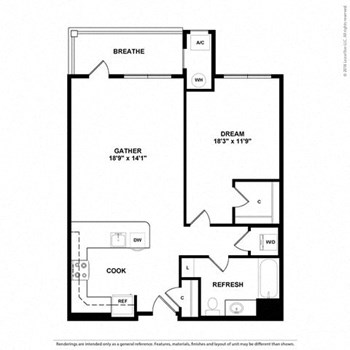 1N w/ Balcony floor plan