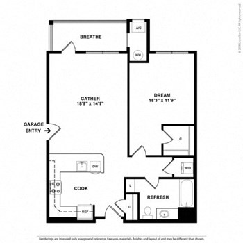 1P w/ Balcony floor plan
