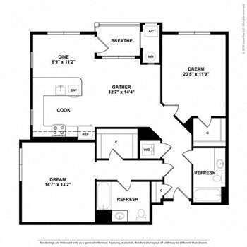 2AA w/ Balcony floor plan