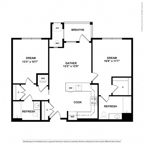 Floor plan layout diagram for 2H w/ Balcony