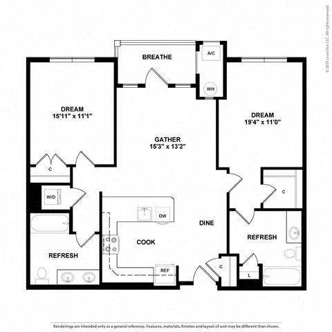 Floor plan layout diagram for 2Q w/ Balcony