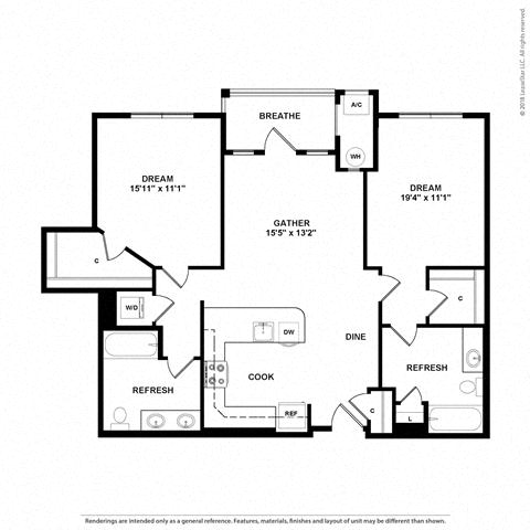 Floor plan layout diagram for 2R w/ Balcony
