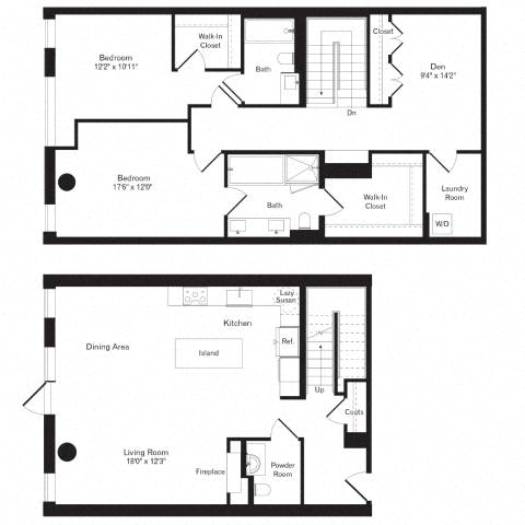 Floor plan layout diagram for 2AM Townhome