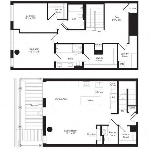 Floor plan layout diagram for 2AN Townhome