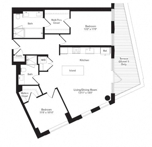 Floor plan layout diagram for 2G w/ Terrace