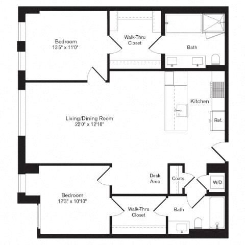Floor plan layout diagram for 2K