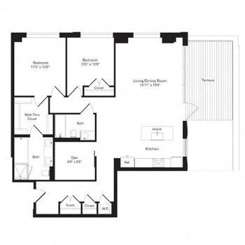 2V Den floor plan