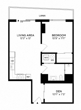 Floor plan layout diagram for 1AC Den