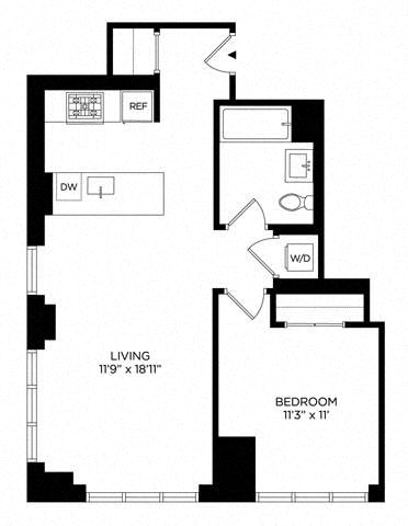Floor plan layout diagram for 1BD West