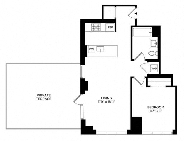 Floor plan layout diagram for 1BE West