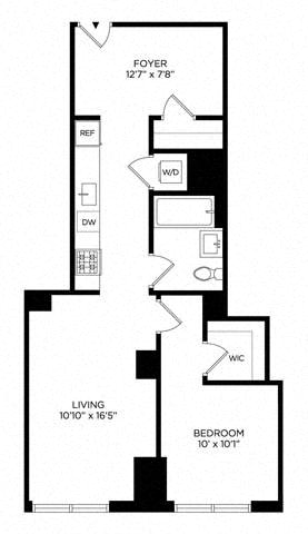 Floor plan layout diagram for 1BK South