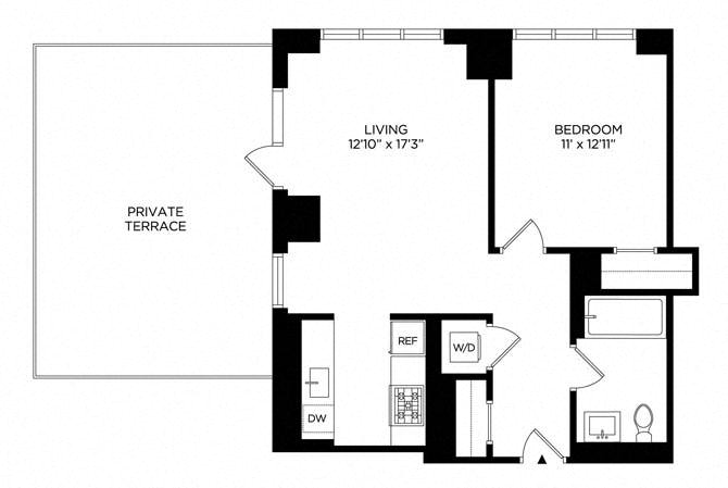 Floor plan layout diagram for 1BLWest