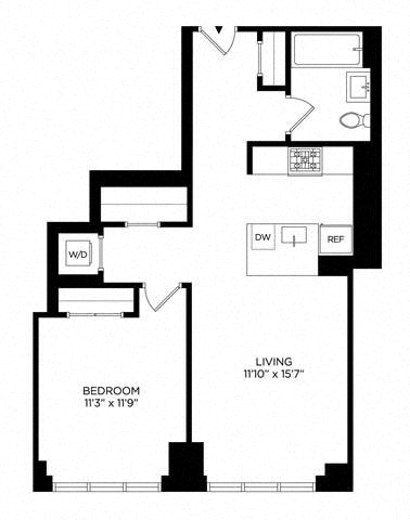 Floor plan layout diagram for 1BR West