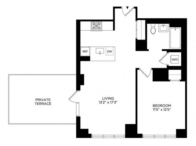 Floor plan layout diagram for 1BY Penthouse w/ Terrace East
