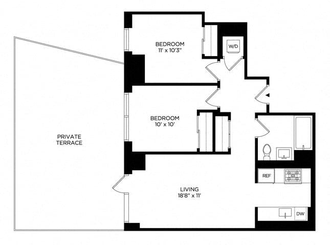 Floor plan layout diagram for 2C South (Affordable Housing)