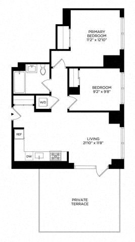 2H Penthouse w/ Terrace East floor plan