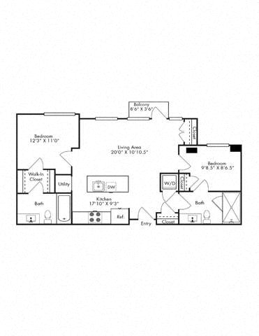 Floor plan layout diagram for 2B