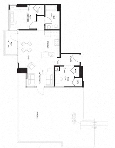 Floor plan layout diagram for 1AA Den w Terrace Renovation 2