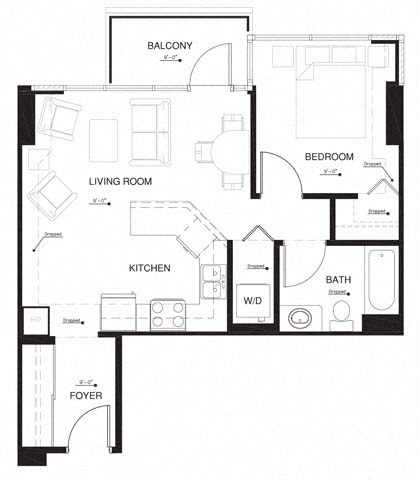 Floor plan layout diagram for 1B w Balcony