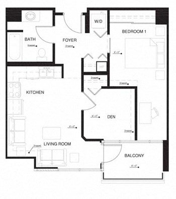 1D Den w Balcony Renovation 2 floor plan