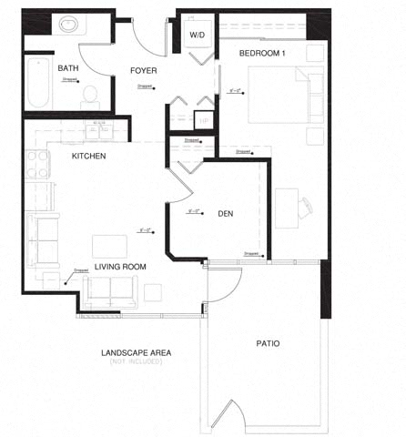 Floor plan layout diagram for 1E Den w Balcony Renovation 2