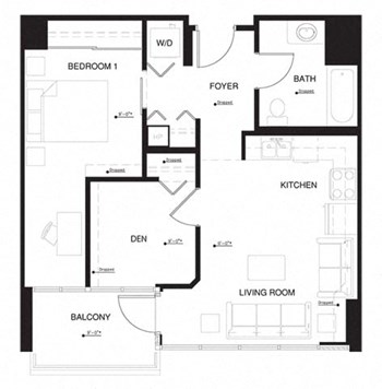 1G Den w Balcony floor plan