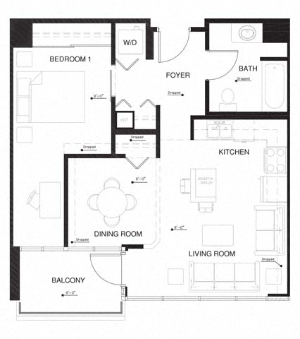 Floor plan layout diagram for 1J w Balcony Renovation 2